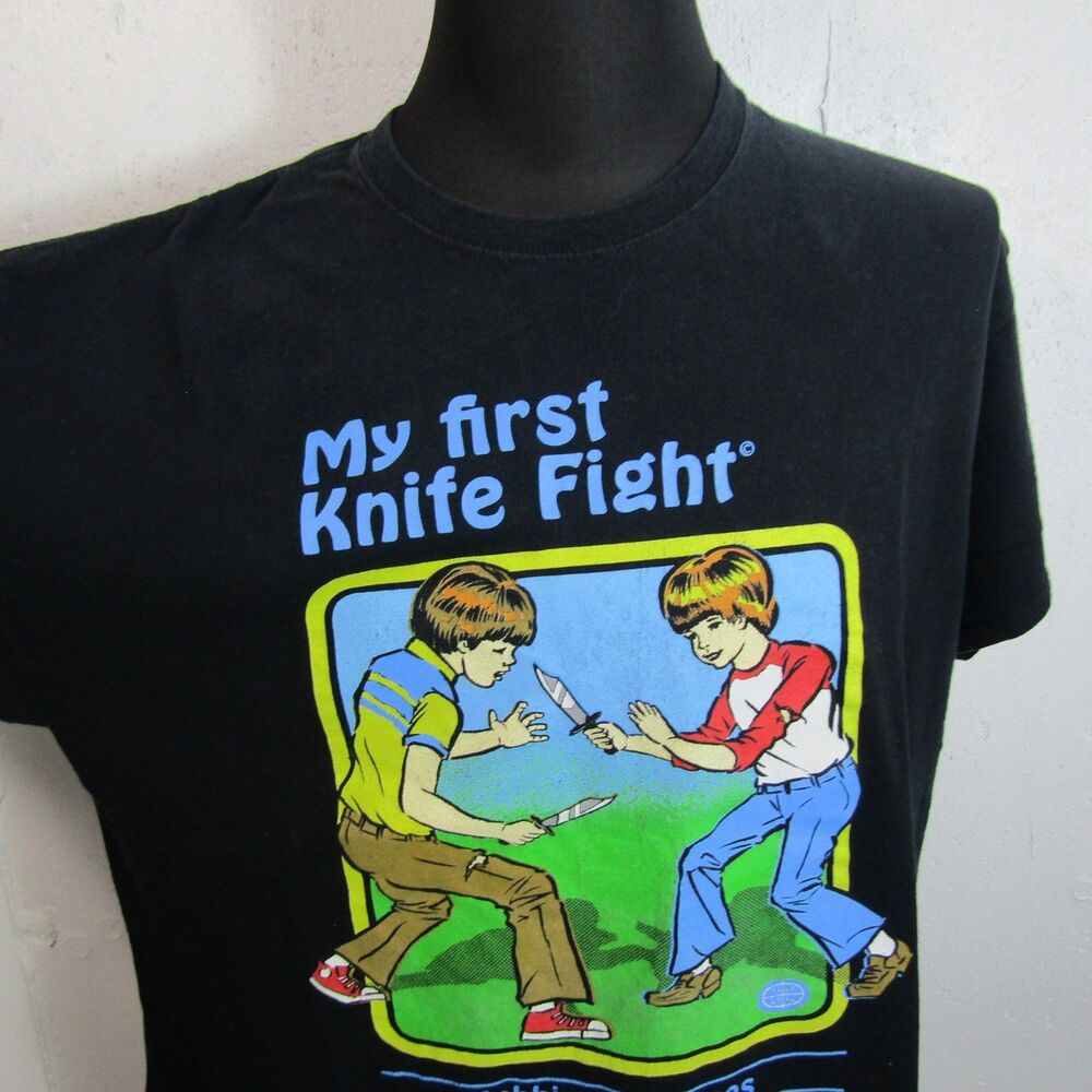 Steven Rhodes My First Knife Fight Black T-Shirt Mens XL Hobbies & Games Humor